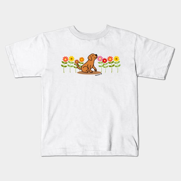 Fox Red Labrador and Flowers Kids T-Shirt by HappyLabradors